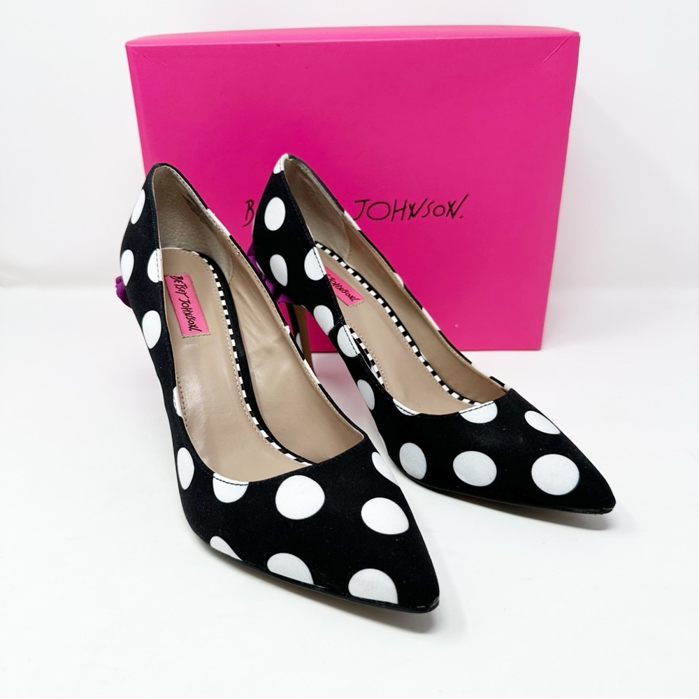 BETSEY JOHNSON HARBUR BLACK WHITE POLKA DOT PUMPS 10